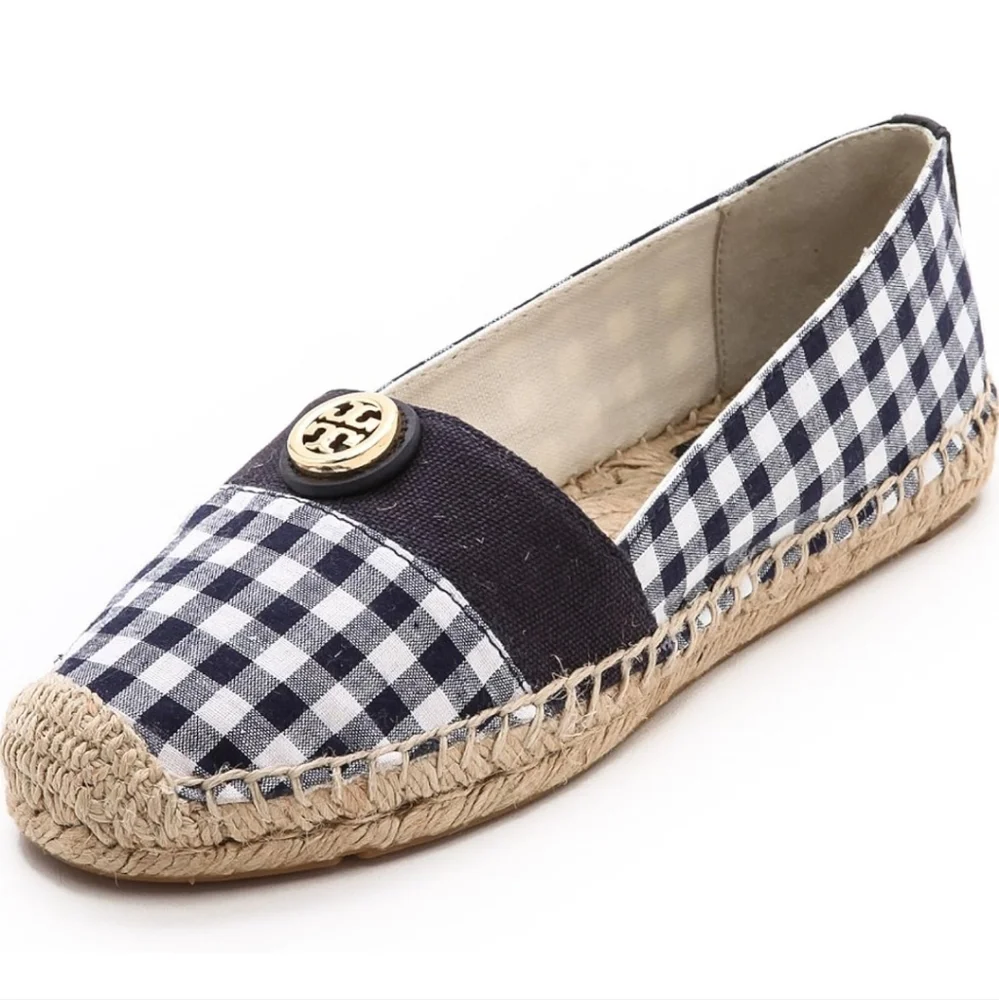 Tory Burch Beacher Brigh Navy Espidrilles Flats Jute Leather Designer #715 - Picture 1 of 16
